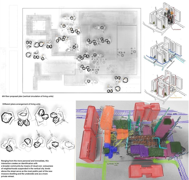 Innovative living unit layouts for vertical urban living.