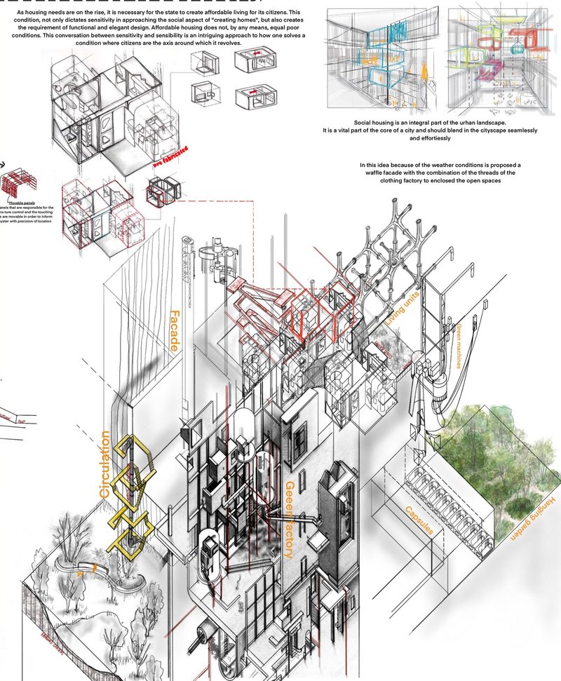 Elevated living spaces merging with sustainable design elements.
