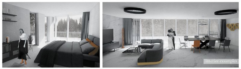 Modern elegance meets serene forest backdrop.