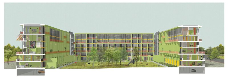 Urban oasis: contemporary design meets communal gardens.