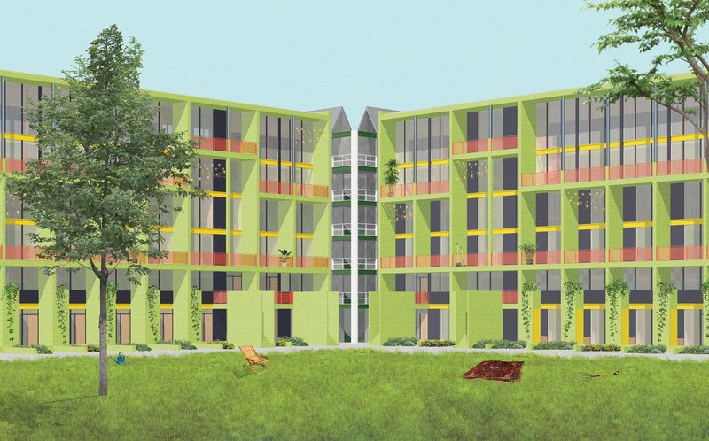 Green architecture harmonizing with vibrant community living.