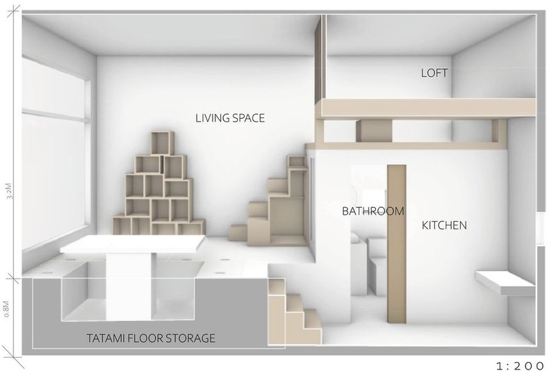 Efficient loft living with a modern minimalist twist.