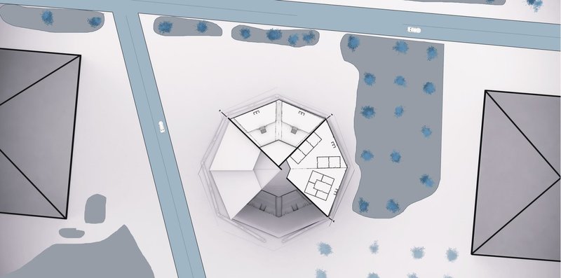 Geometric harmony: Aerial view of an esports gaming fortress.