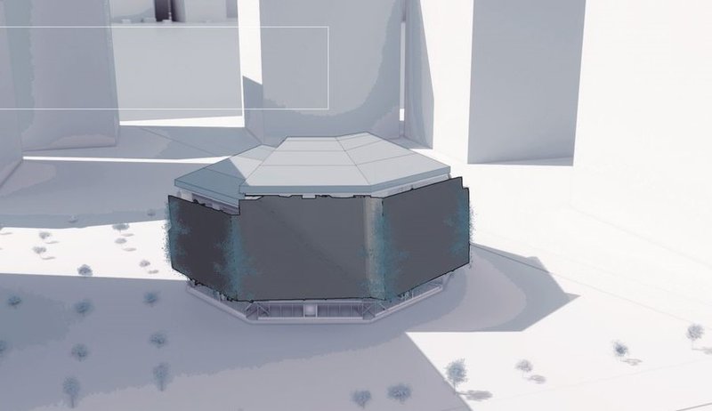 Monolithic presence: Esports arena stands bold.