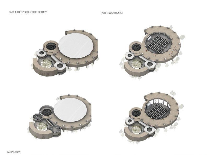 Dual-purpose design: Rice production and warehousing harmony.