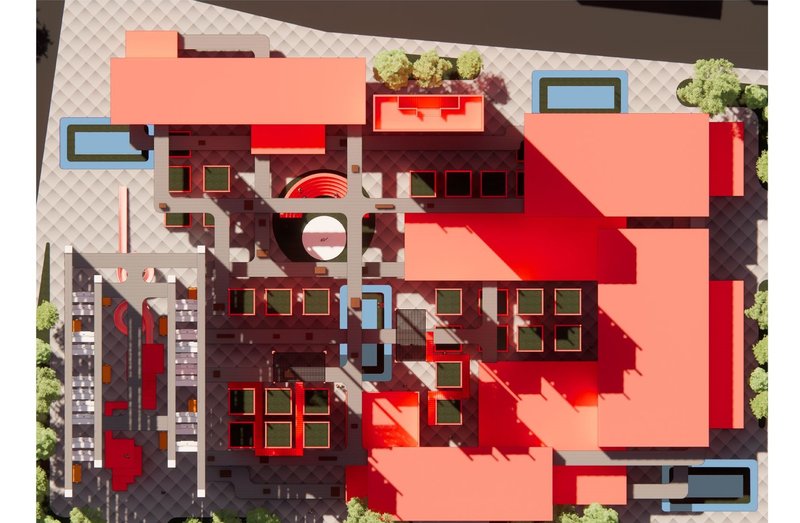 Aerial view of playful urban innovation.