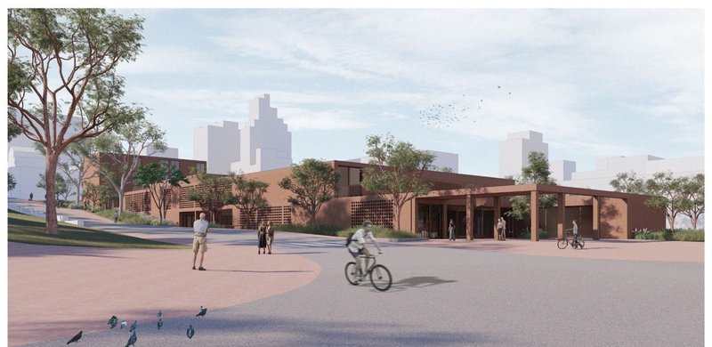 Eco-friendly architecture harmonizing with urban landscape