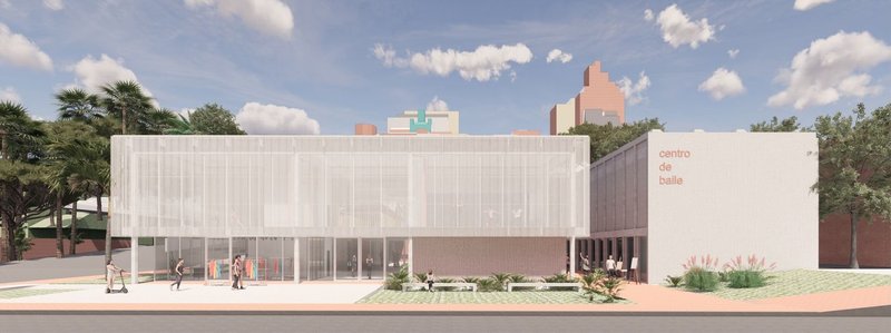 Transparent facade invites the dance of life within.