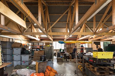 This architectural photo showcases the interior of a warehouse or storage facility, characterized by