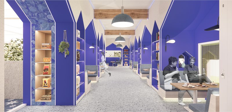 <i>&nbsp;the seating area on the second floor</i>