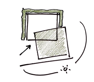 This architectural image presents a conceptual diagram or sketch, exploring spatial relationships an