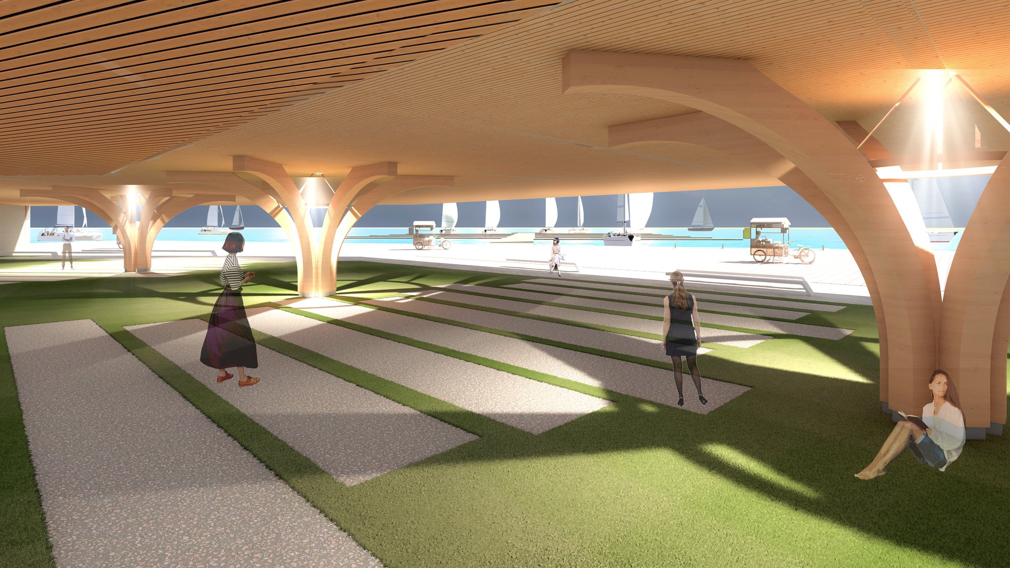 Wooden Canaopy integrated with green area
