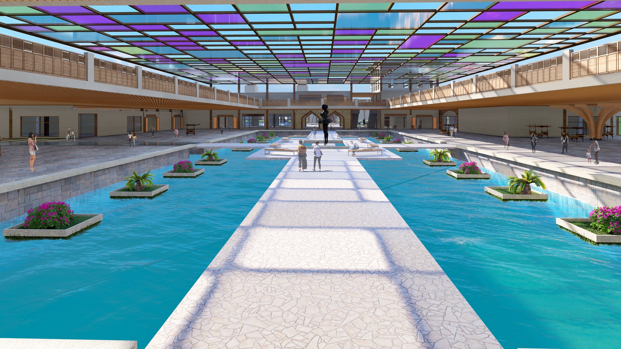 Water feature plaza