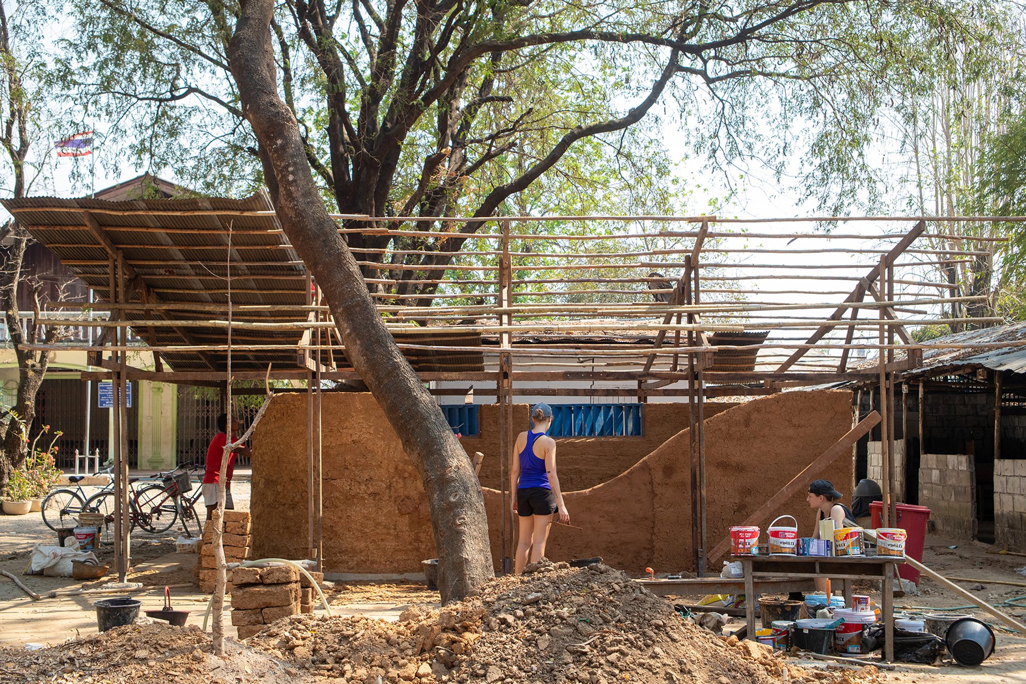 Front view during construction