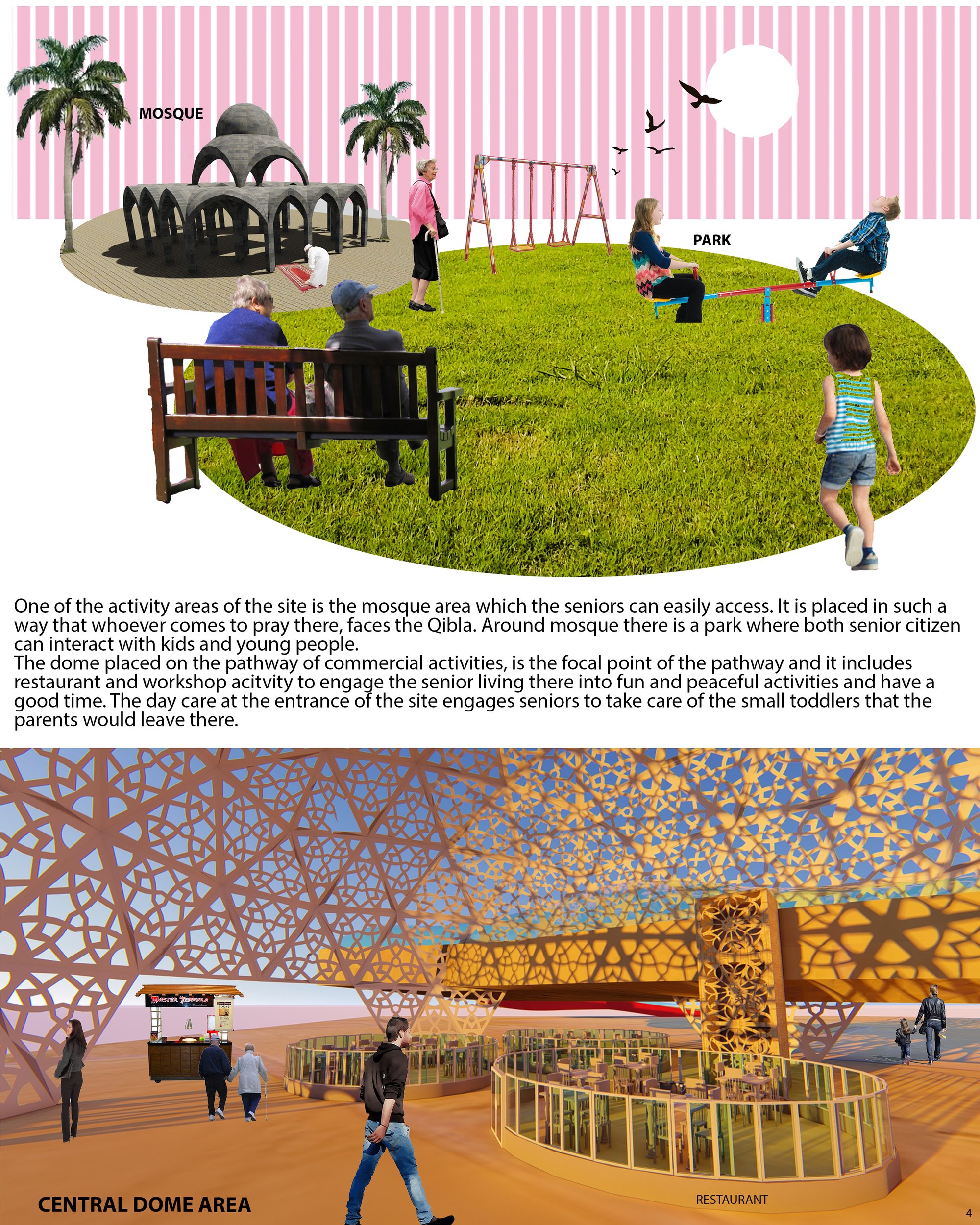 The Mosque area and the dome at the pathway