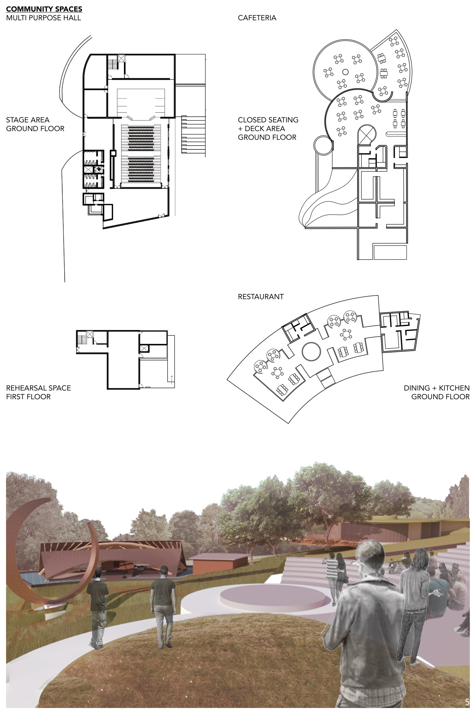Community Space : Plans and 3D View