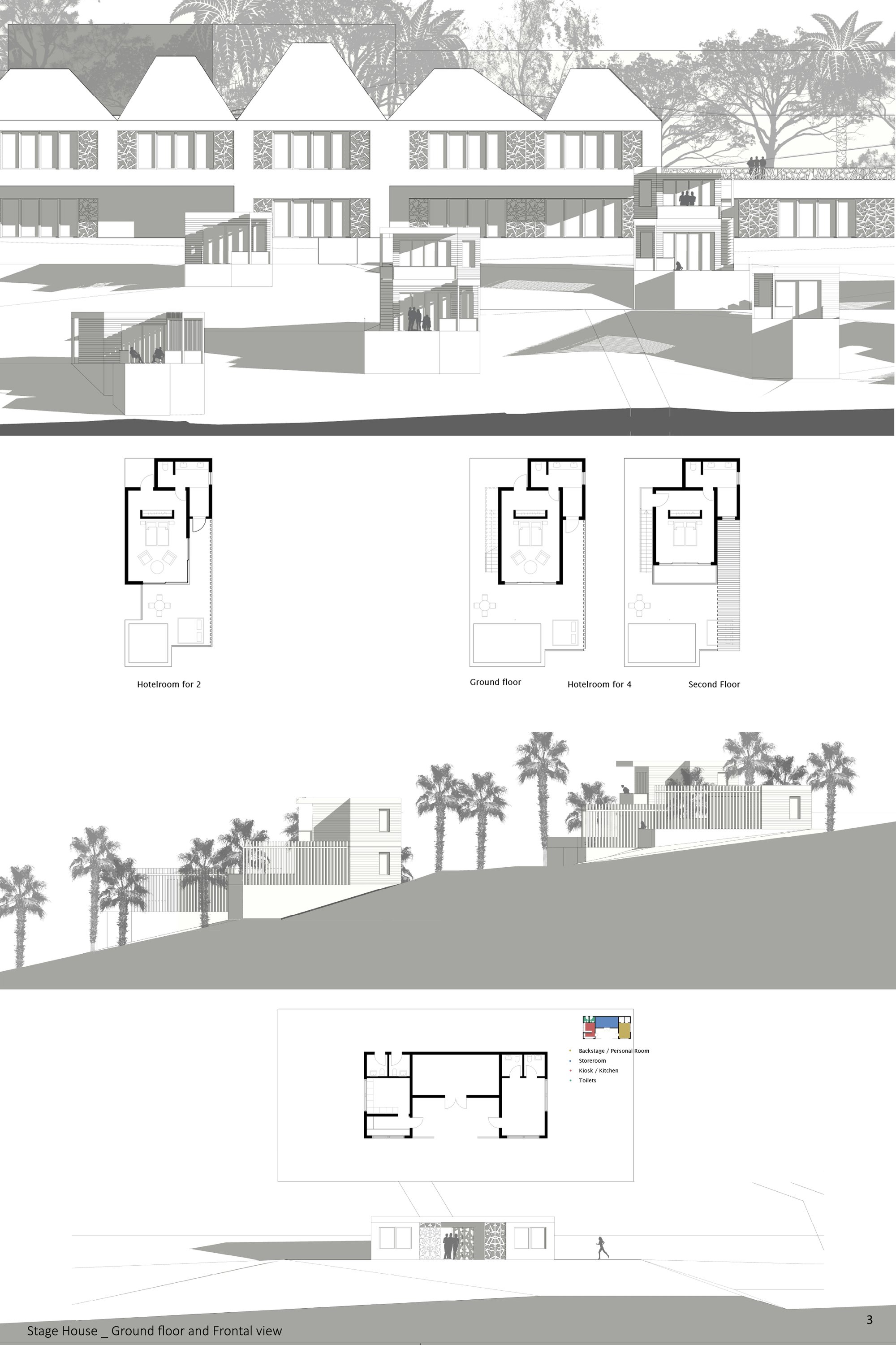 Draws of Hotelrooms and Stage House