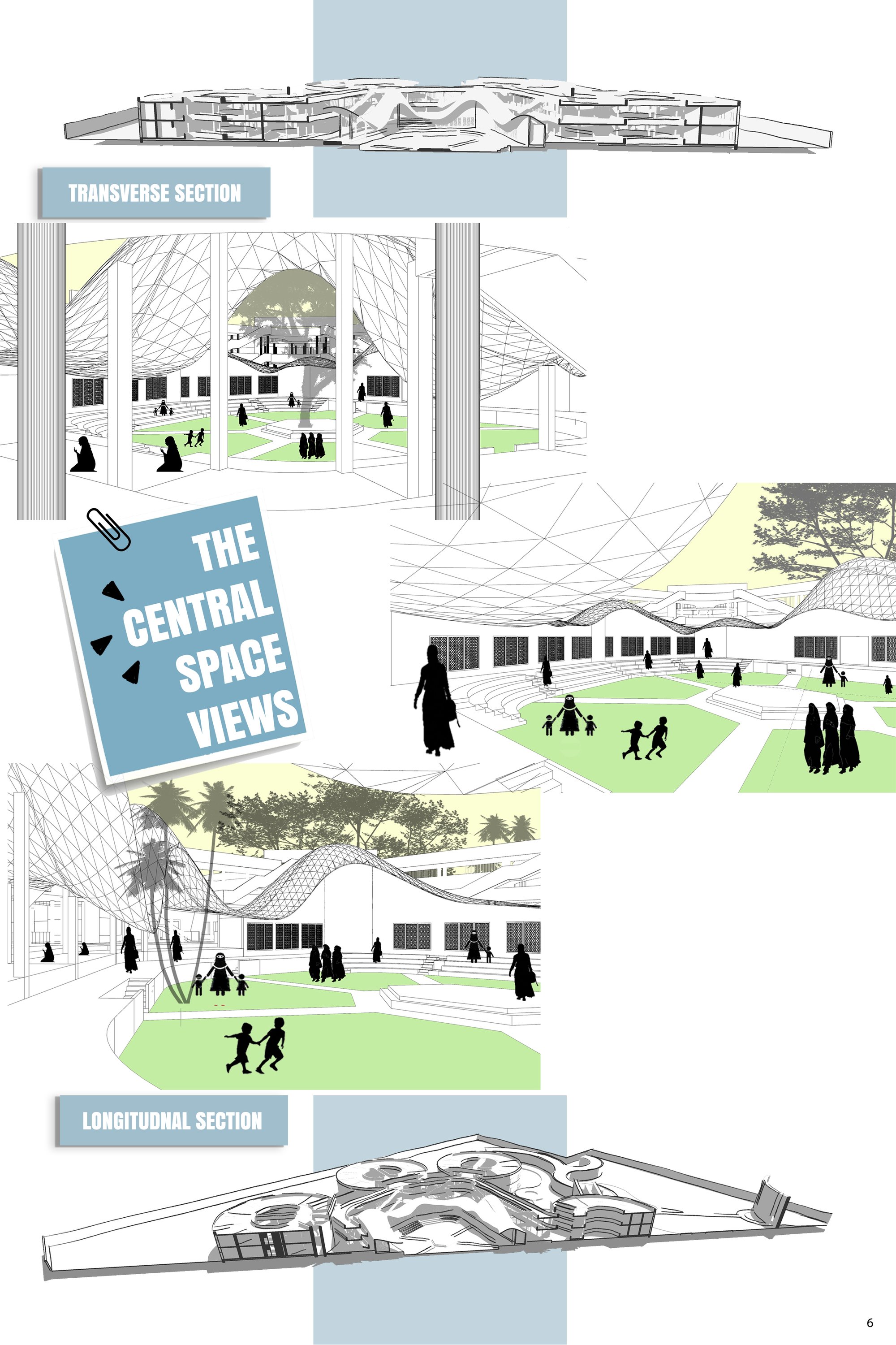 SECTION AND VIEWS (central space)