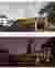 This architectural image showcases a pavilion design situated in front of a traditional temple. The 