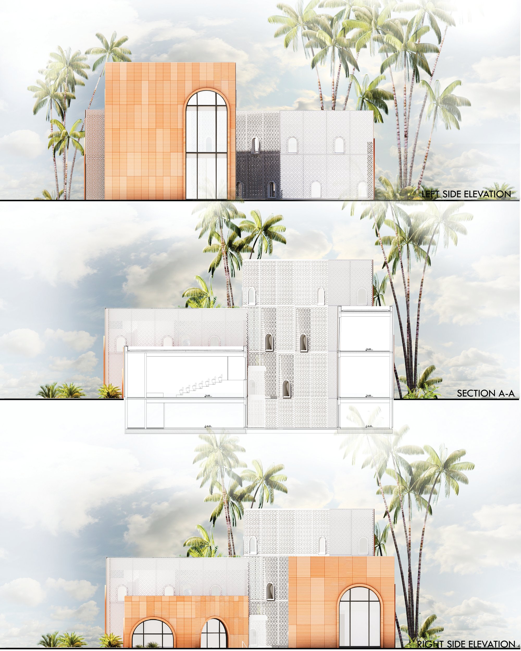 Elevations and section