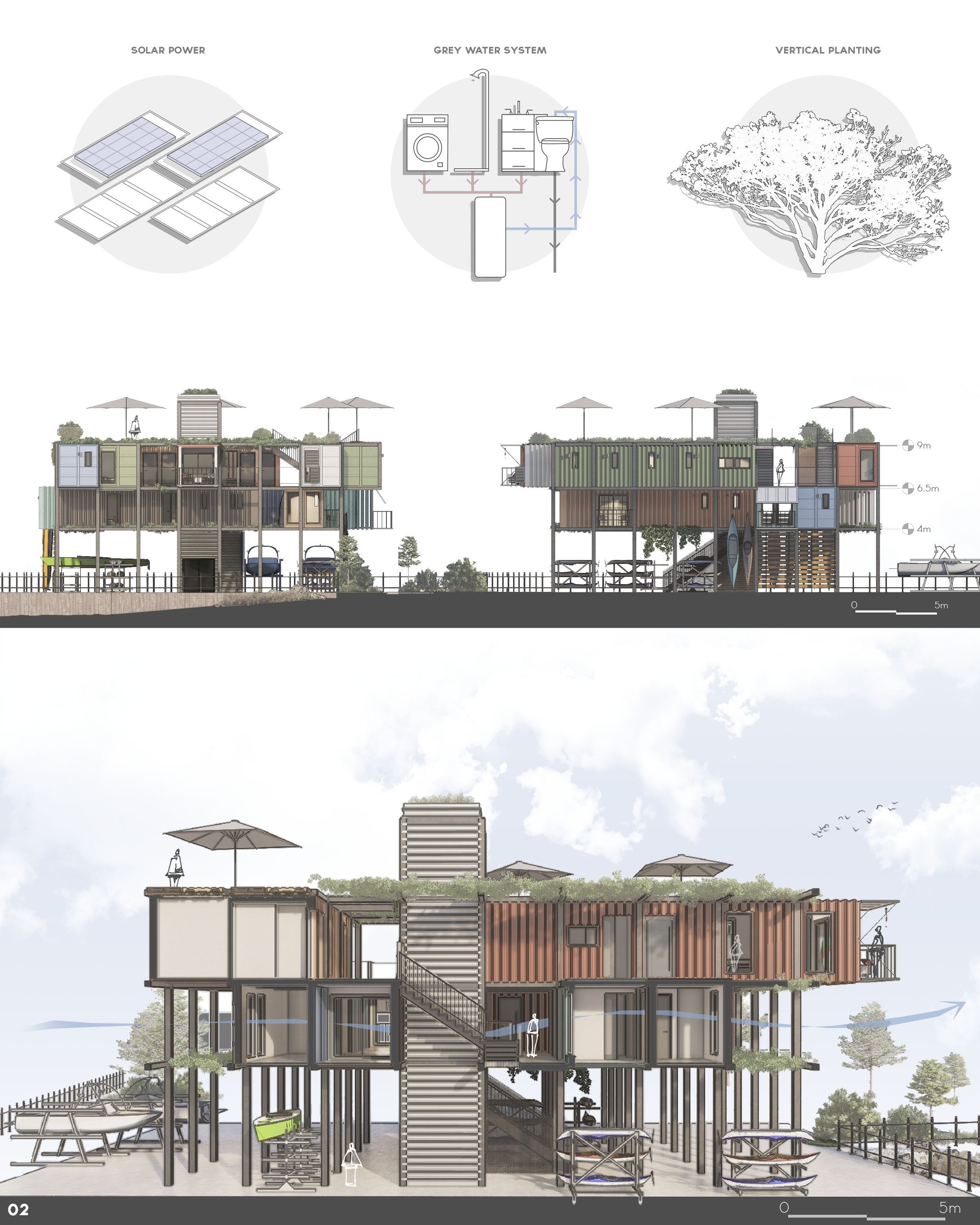 Elevations + Sectional Perspective