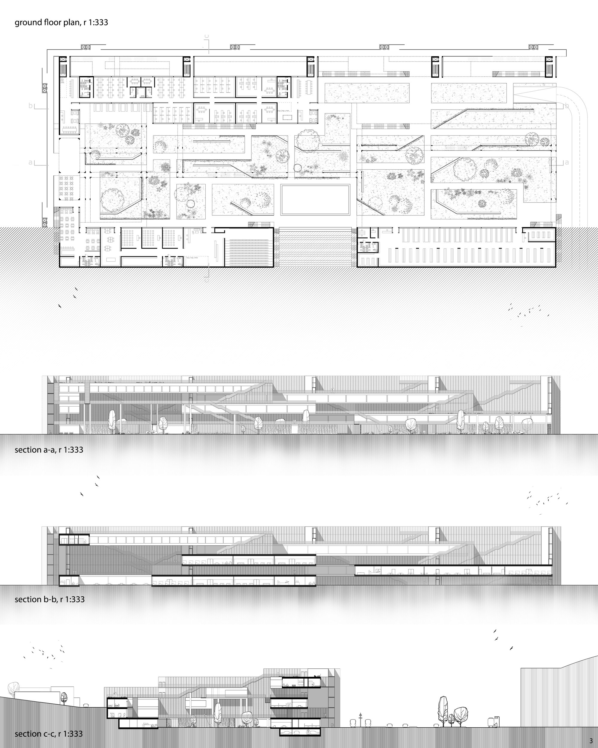 / ground floor plan and key sections