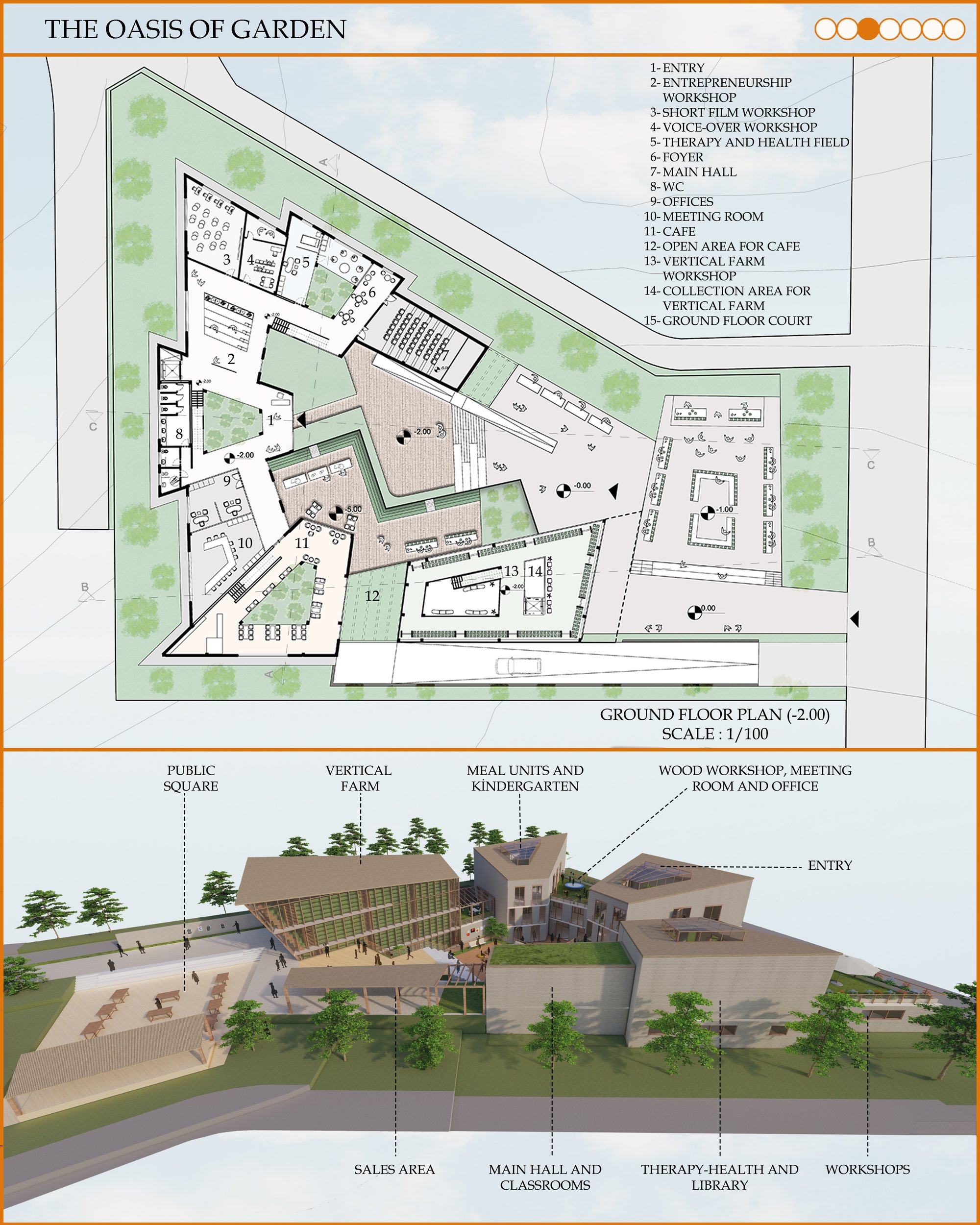 GROUND FLOOR PLAN AND PERSPECTIVE