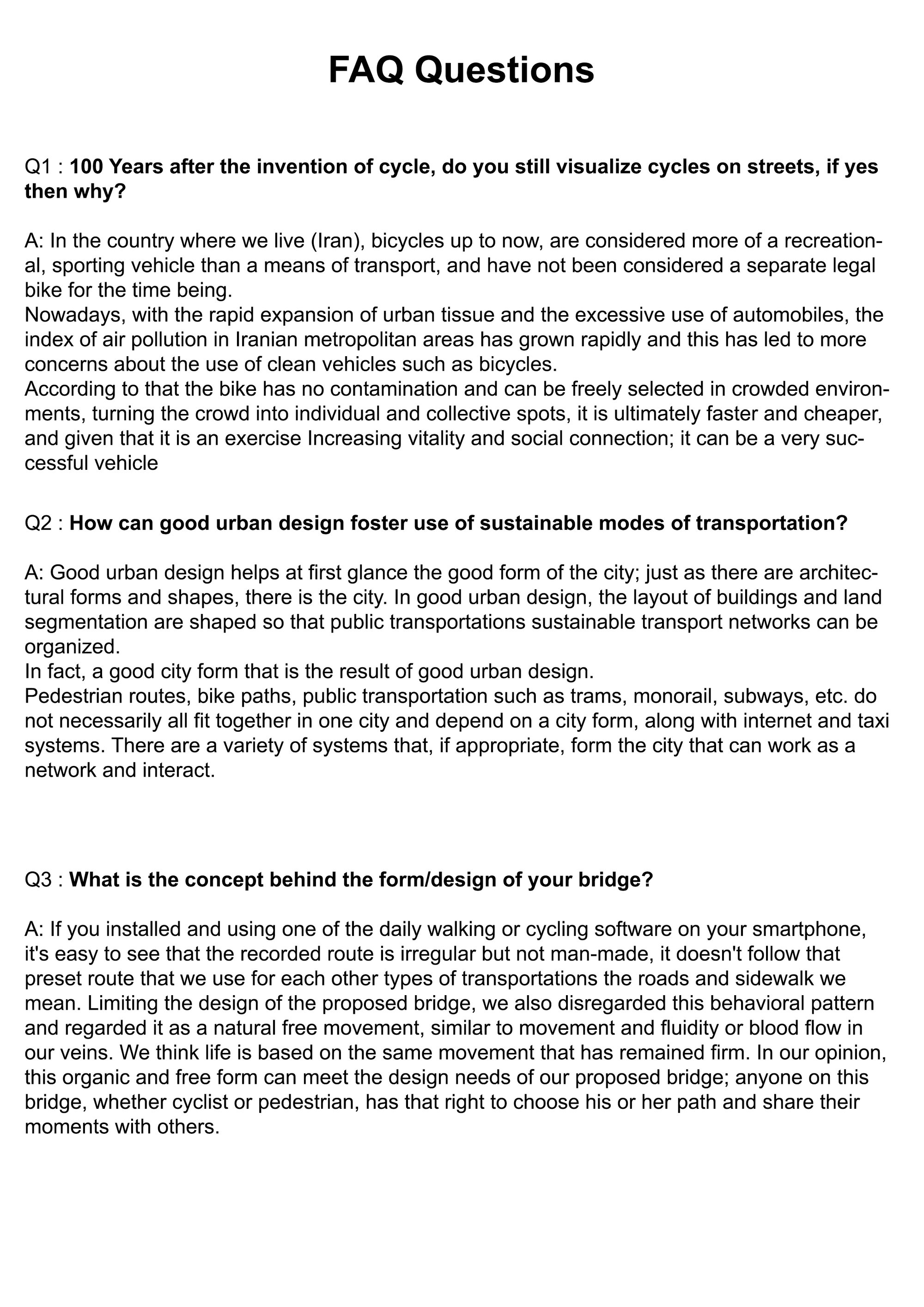 Questions 1 to 3