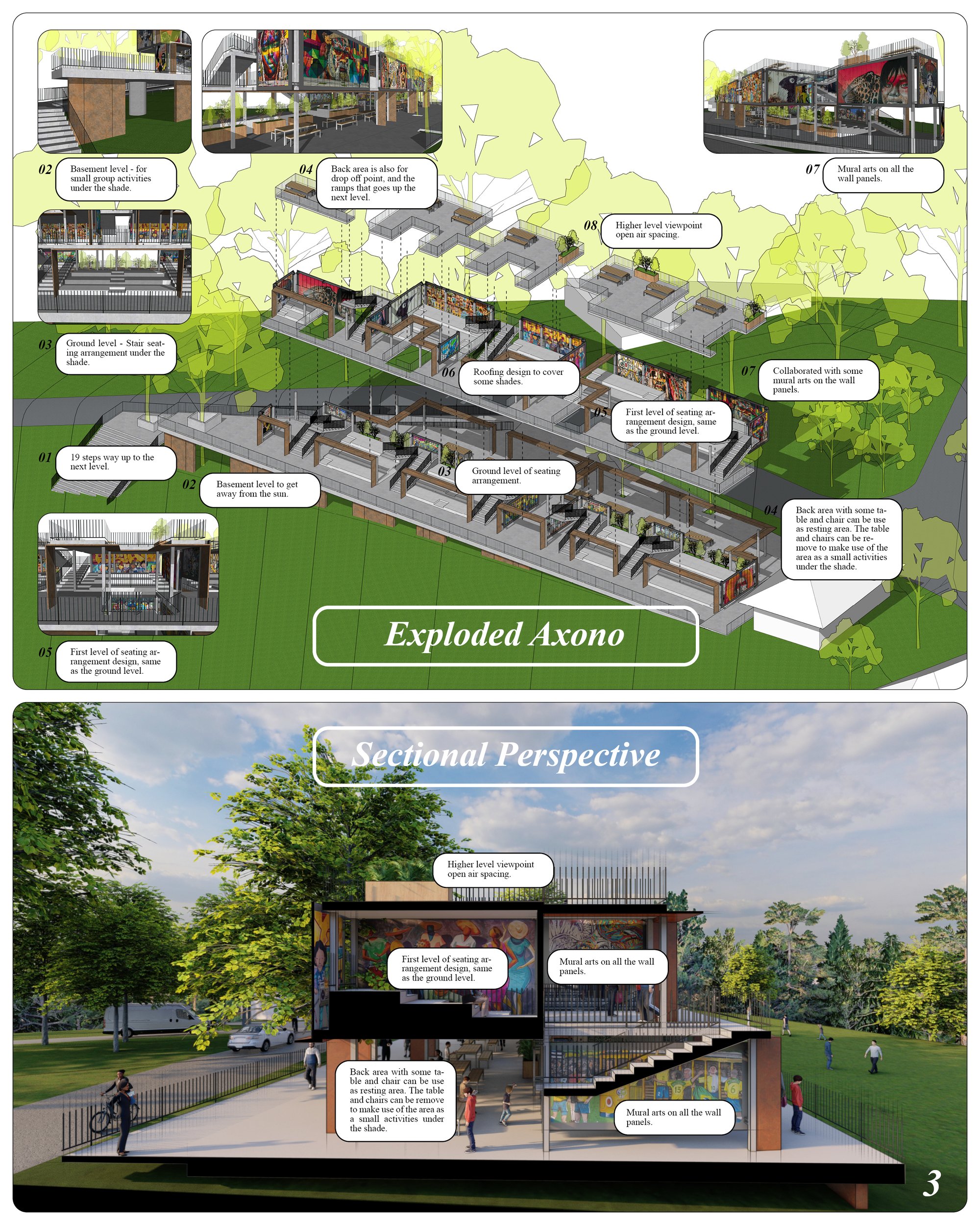 Exploded axono & sectional perspective