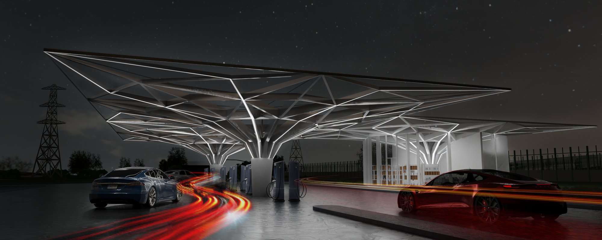 service building - electric car charging station