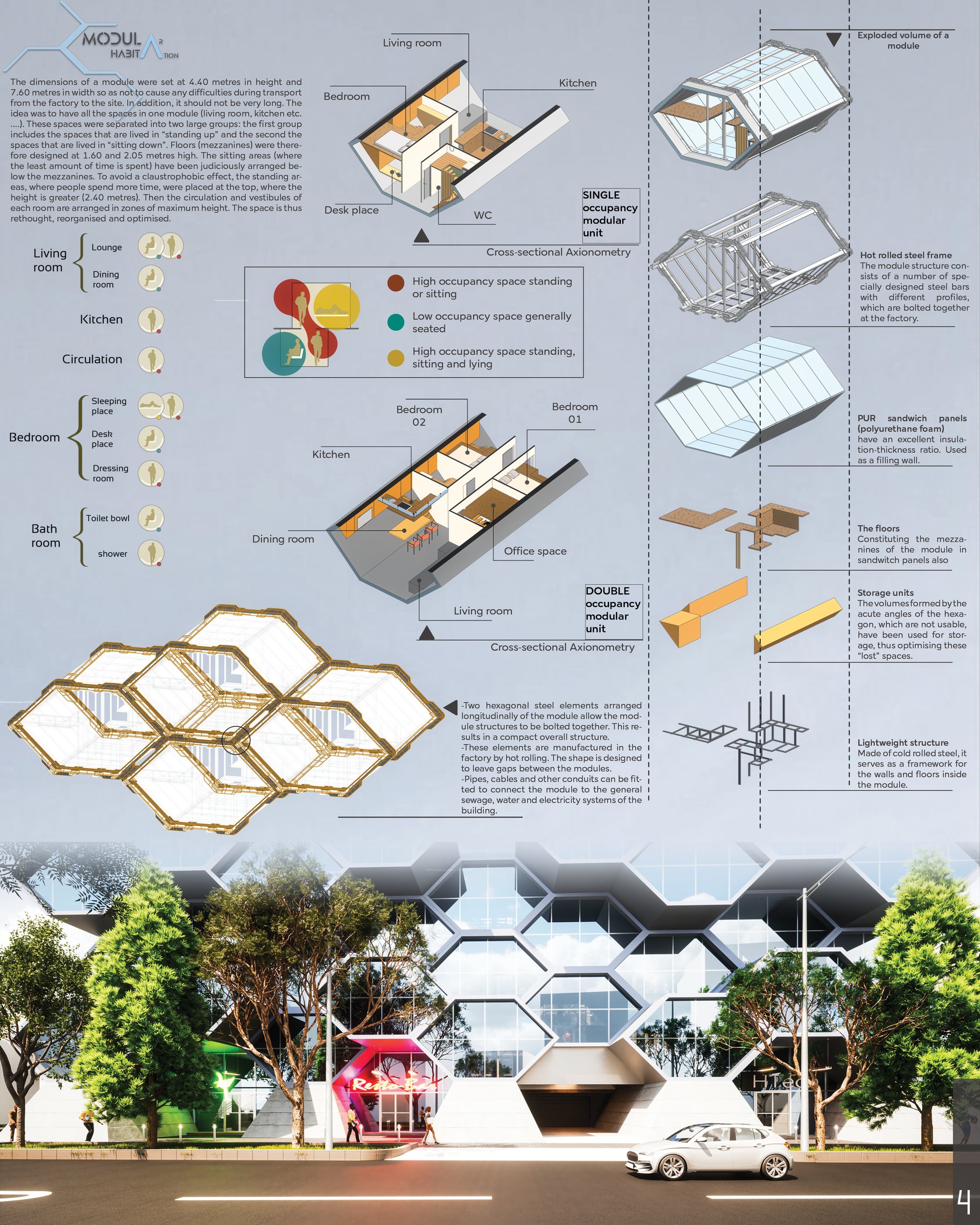 The module PG-01:Component parts, spaces
