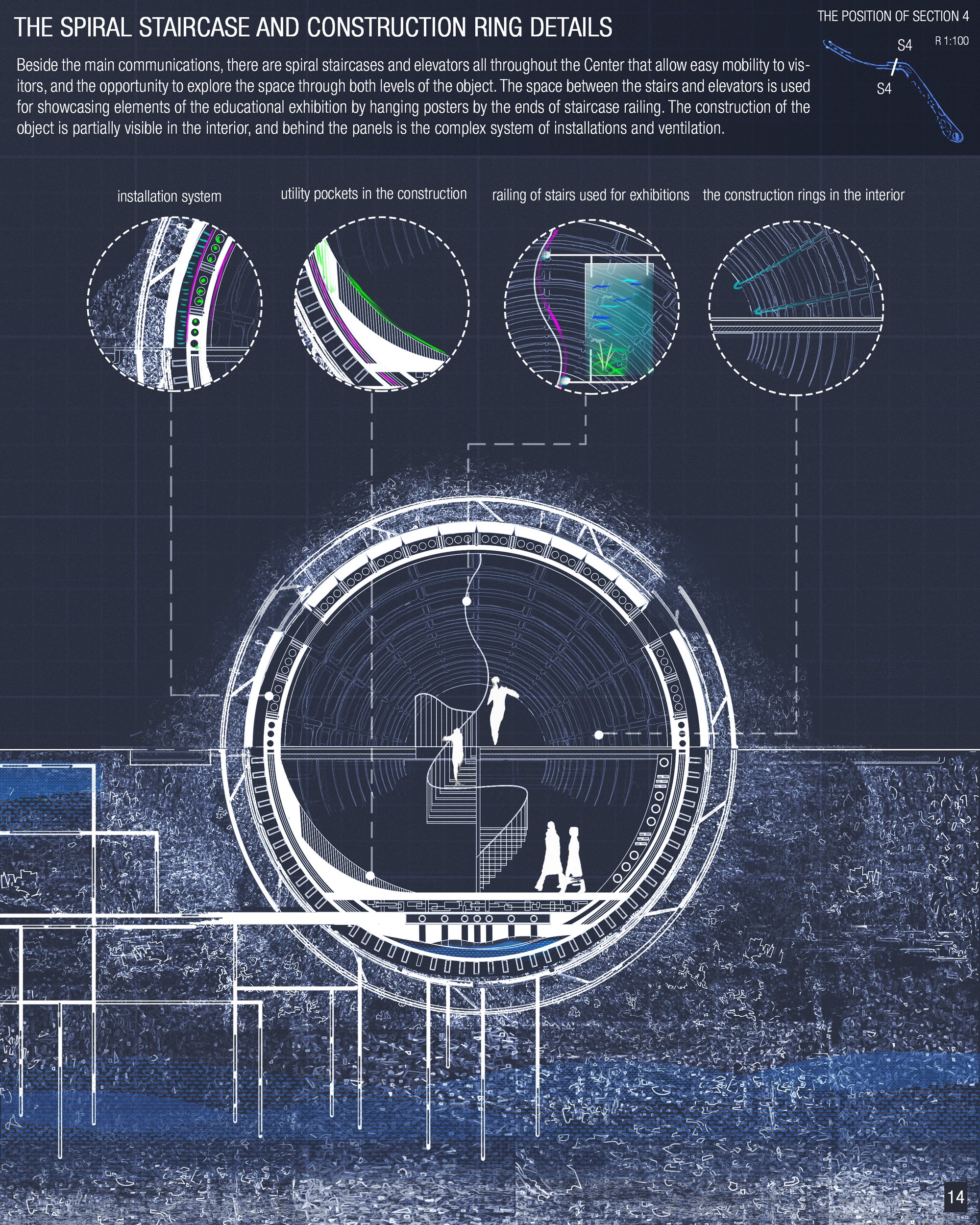 The spiral staircase and construction ring details