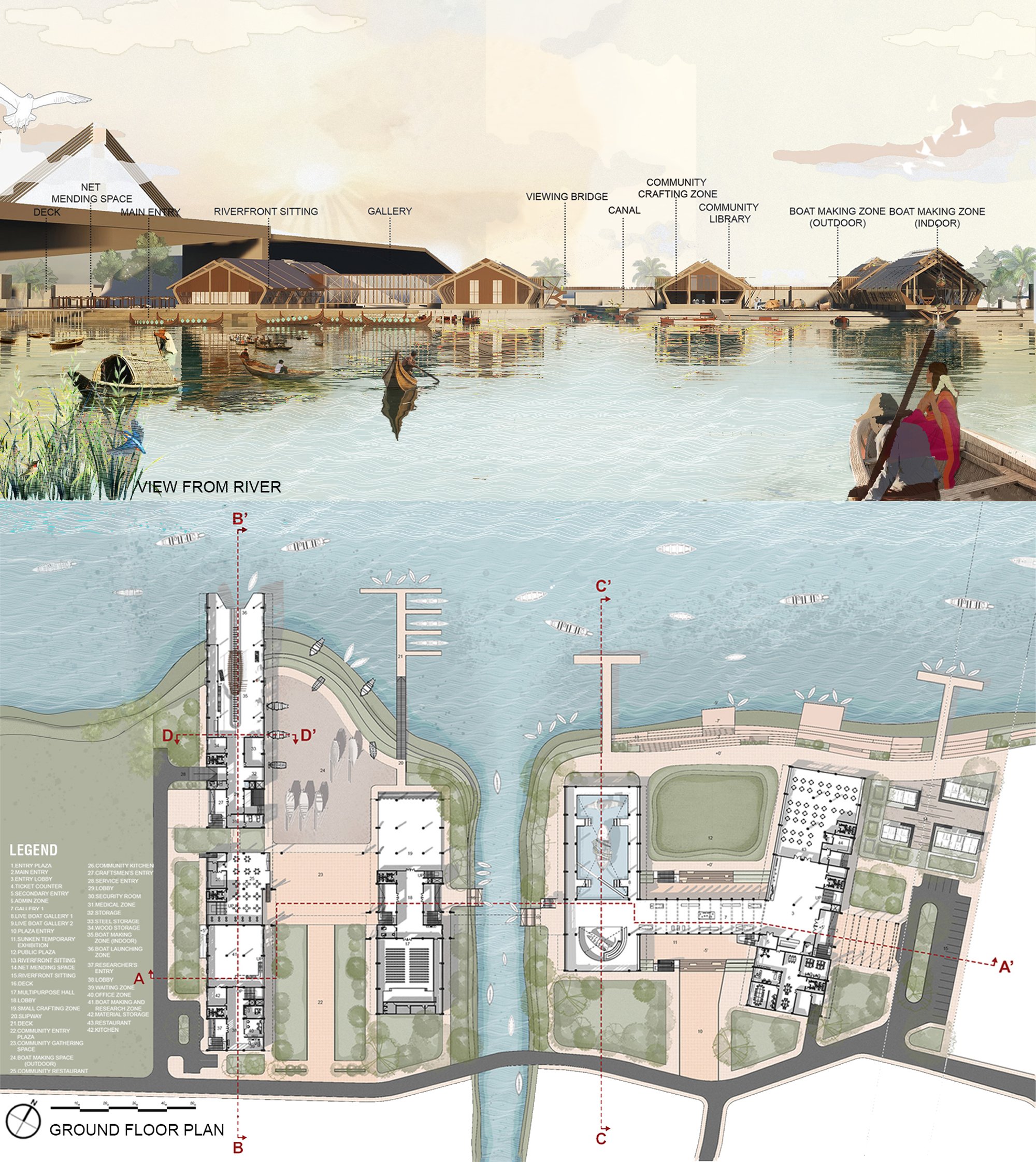 VIEW FROM RIVER AND MASTERPLAN