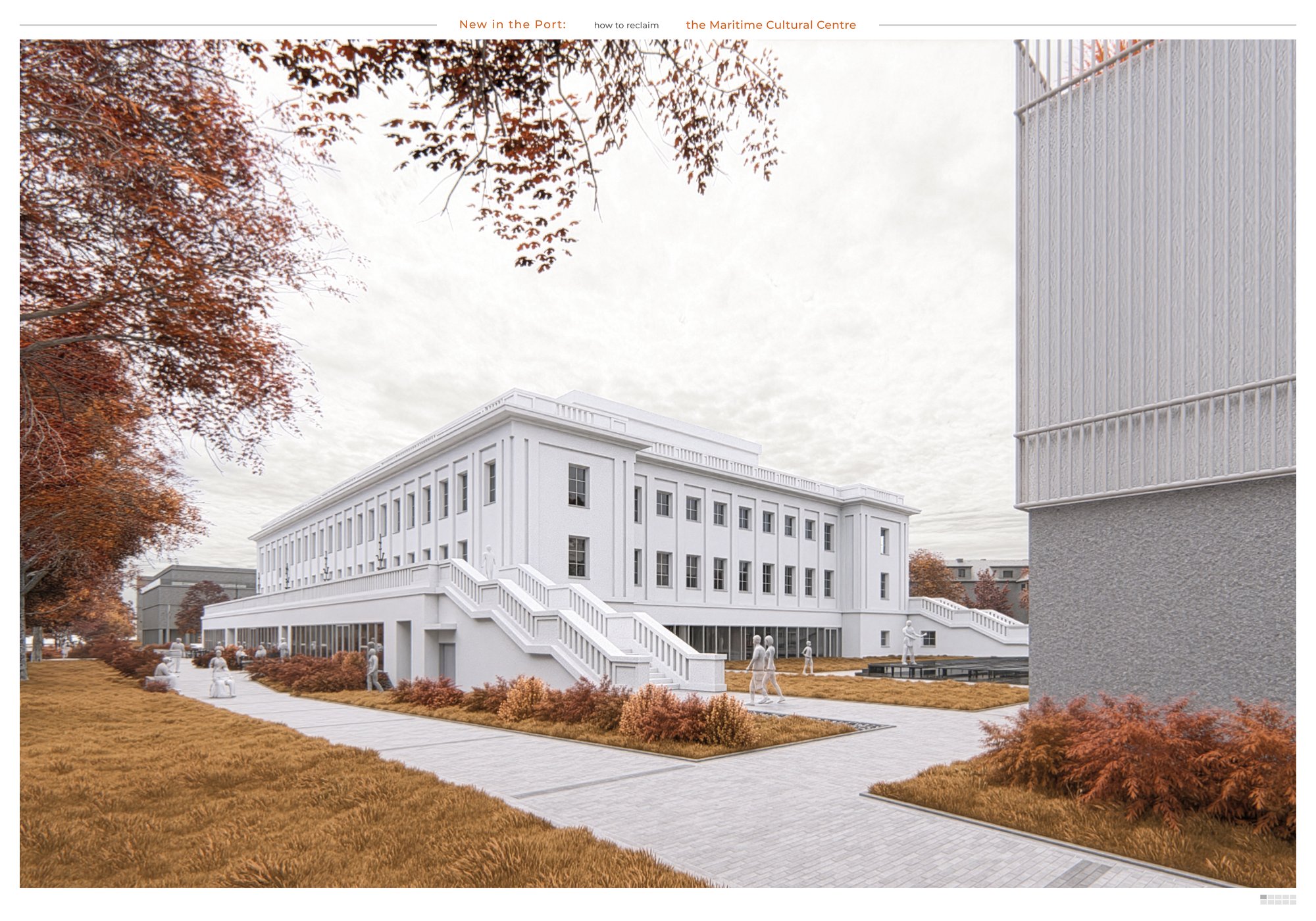 Rendering of the Maritime Cultural Centre project from the garden façade