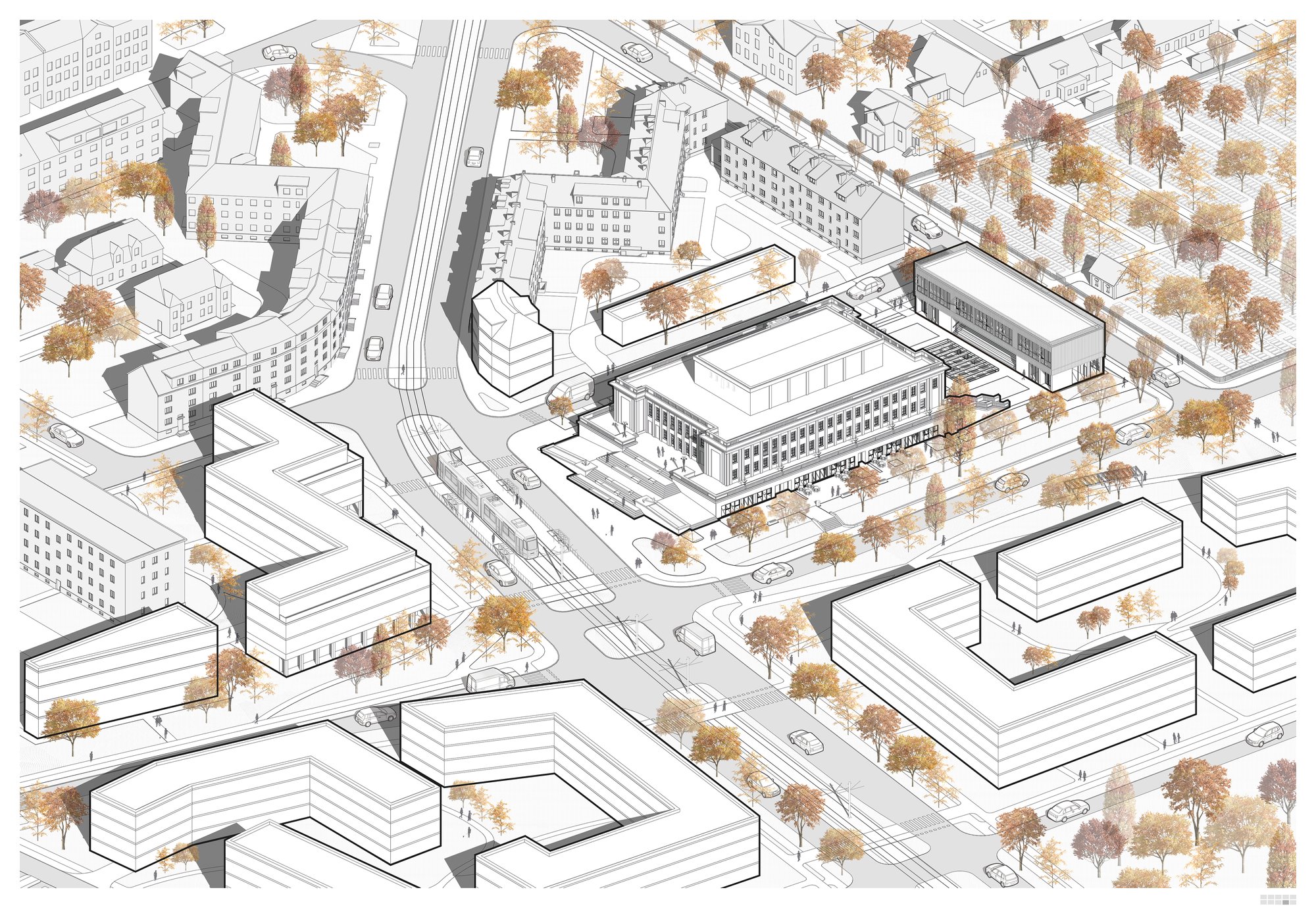 Urban axonometric view of the project