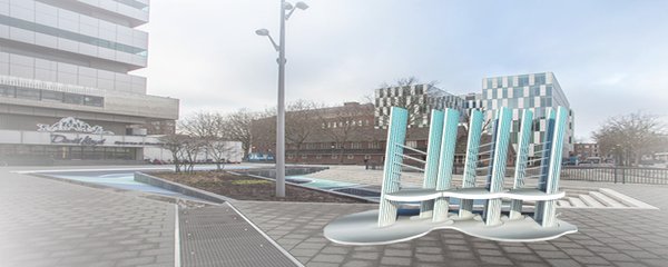Architectural - sculptural  vision of bench design in Rotterdam