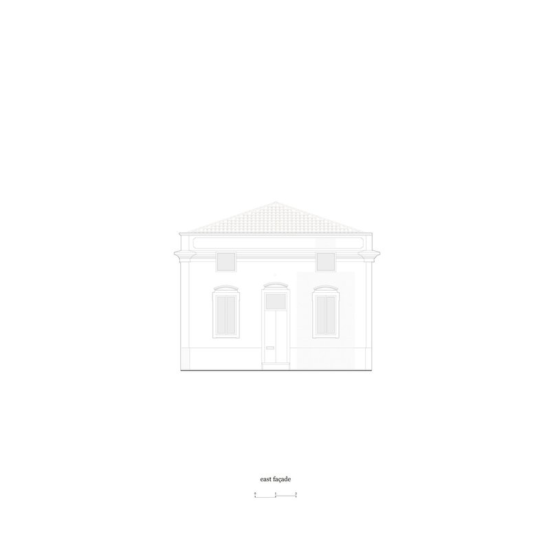 East facade drawing showing the preserved original openings and cornice