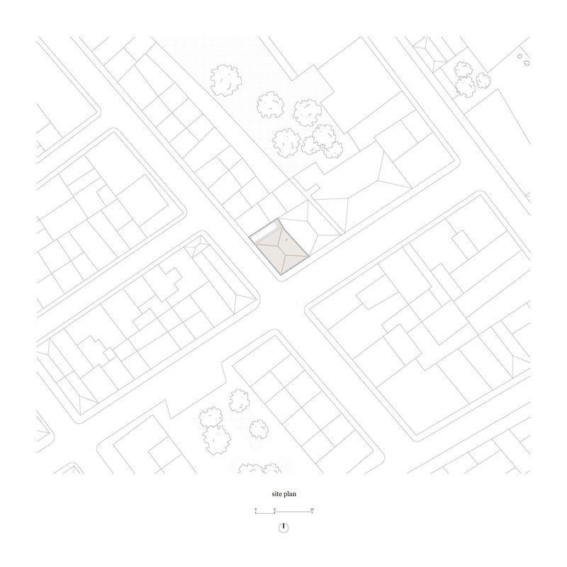 Site plan showing the house on its corner plot within the surrounding Faro street grid