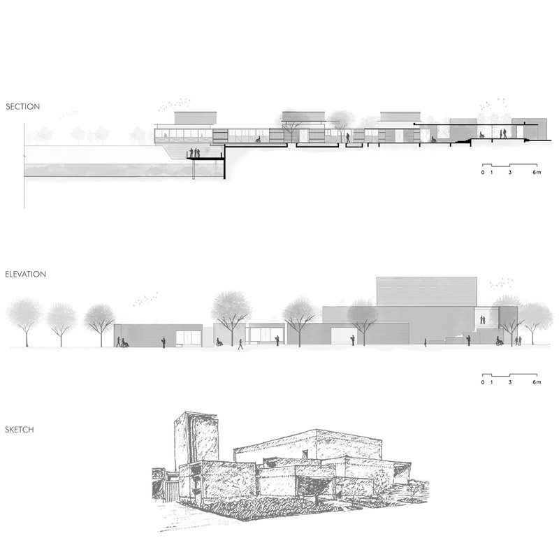 Site section, elevation and sketch