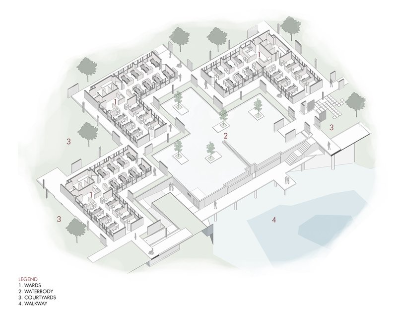 Isometric view of the ward block