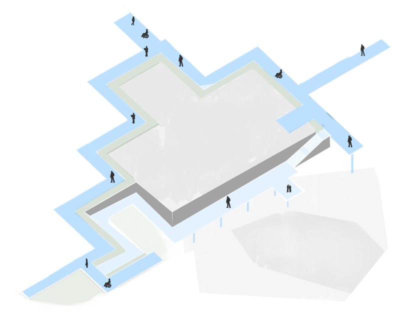 Isometric view of the ward block with circulation