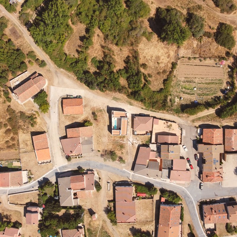 Aerial view of the village showing the converted house in its rural Castilian setting