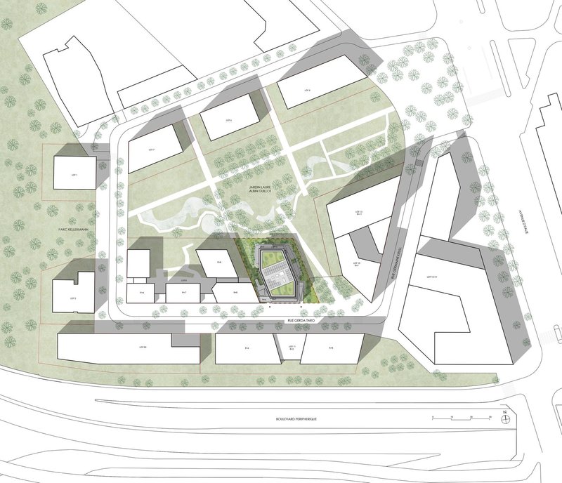 Masterplan view with the central park and the new housing lots set against surrounding streets
