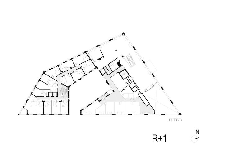First-floor plan of the social housing block by Nicolas Hugoo Architecture